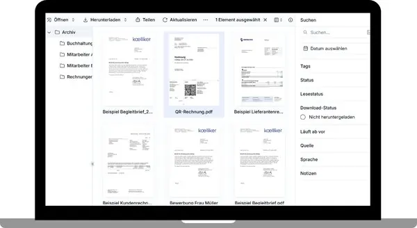 Bildschirmansicht SmartArchive: Dokumentvorschau mit Detailangaben